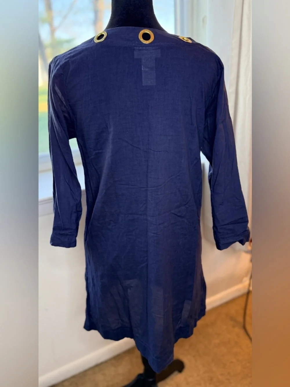 Michael Kors swim cover up tunic v neck gold tone logo grommet preppy chic sm EC